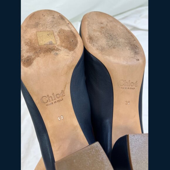 Chloe Scalloped Edge Blue Leather Block Heels - Size 39 - Picture 16 of 16